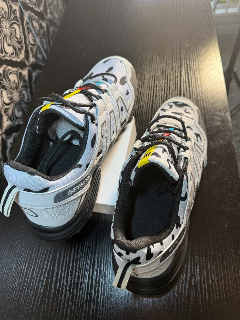 Men's Athletic Hiking Trail Shoes in White and Black Camouflage -